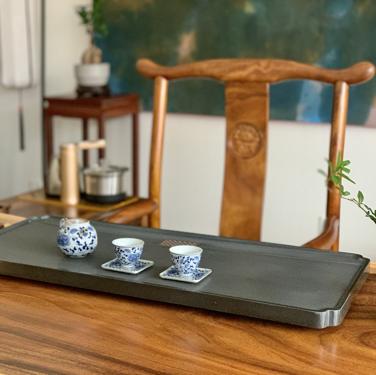 Ruyao Tea Set With Fire Wood & Peony Stone Tea Tray