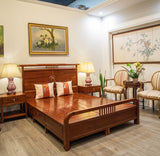 Rosewood Queen Size Chinese Platform Bed with Drawers and Two Night Stand