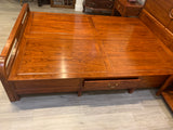 Rosewood Queen Size Chinese Platform Bed with Drawers and Two Night Stand