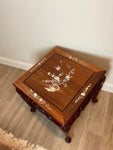 Vintage Chinese Rosewood Carved Inlaid Mother of Pearl Side Table End Table