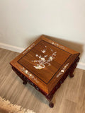 Vintage Chinese Rosewood Carved Inlaid Mother of Pearl Side Table End Table