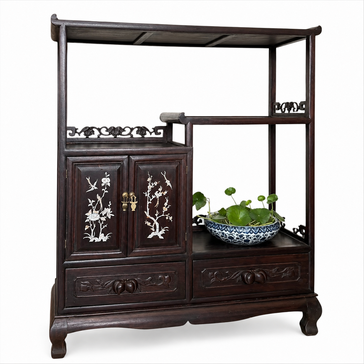 Carved Rosewood Chinese Etagere with Mother-of-Pearl Inlay