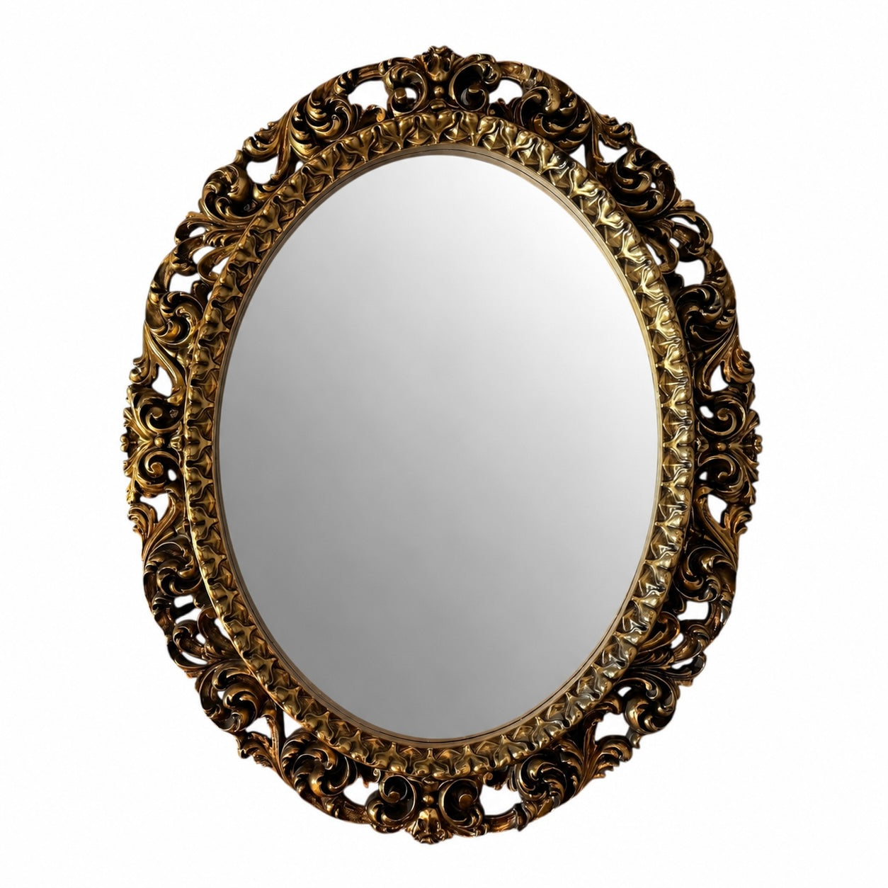 Ornate Giltwood Oval Mirror with Carved Scrollwork