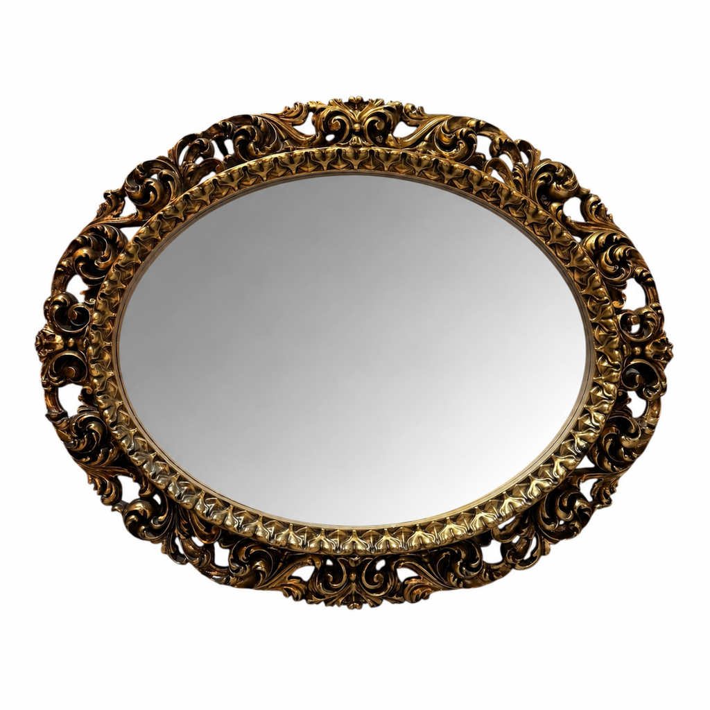 Ornate Giltwood Oval Mirror with Carved Scrollwork
