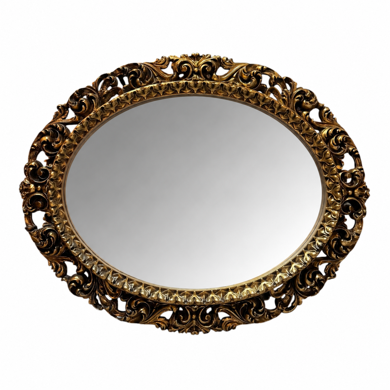 Ornate Giltwood Oval Mirror with Carved Scrollwork