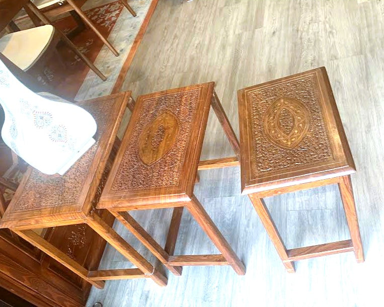 Vintage Hardwood Side Table Set