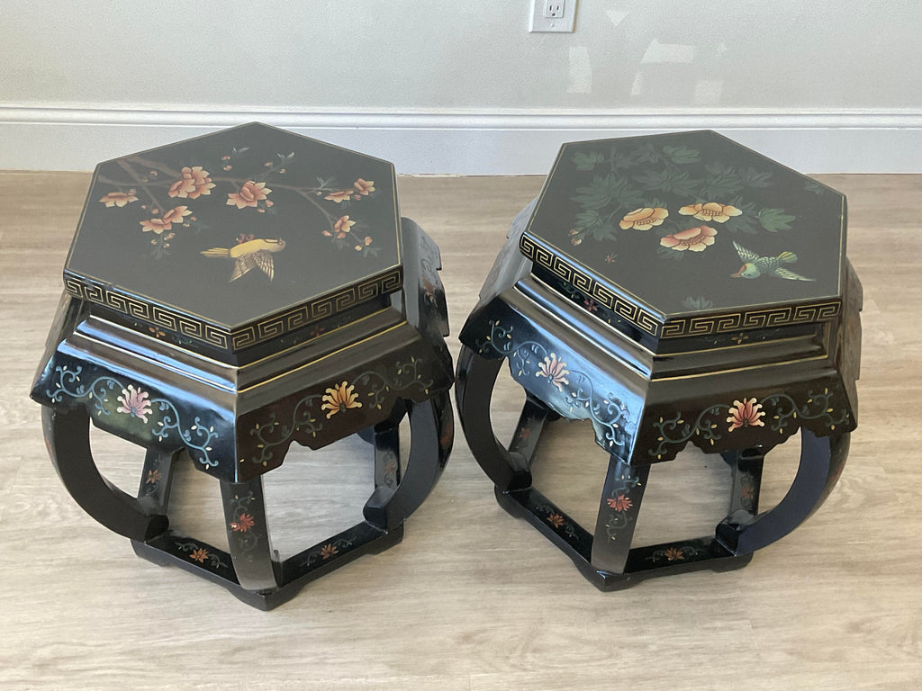 Pair of Hand-Painted Asian Accent Stools