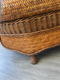 Vintage Bamboo Rattan Rectangle Coffee Table With Glasses