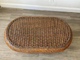 Vintage Bamboo Rattan Rectangle Coffee Table With Glasses