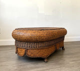 Vintage Bamboo Rattan Rectangle Coffee Table With Glasses