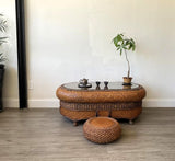 Vintage Bamboo Rattan Rectangle Coffee Table With Glasses