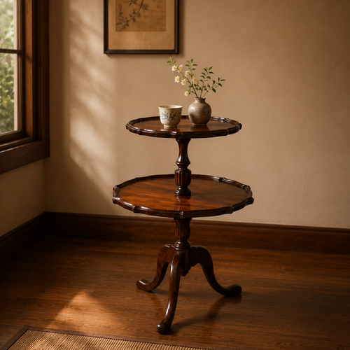 Antique Two-Tier Mahogany Tea Table | Classic English Accent Table