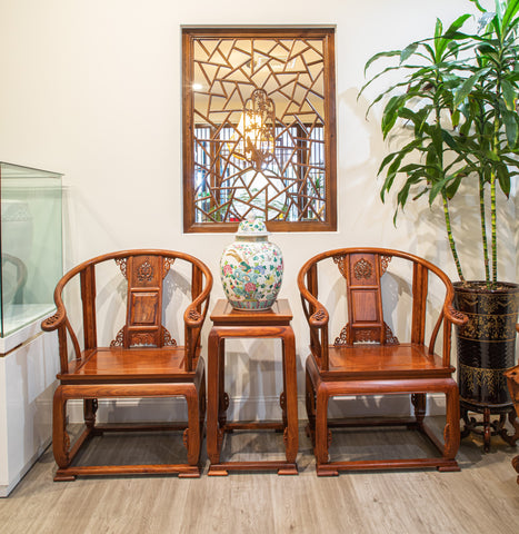 A Set Of Chinese Rosewood Horseshoe Charis