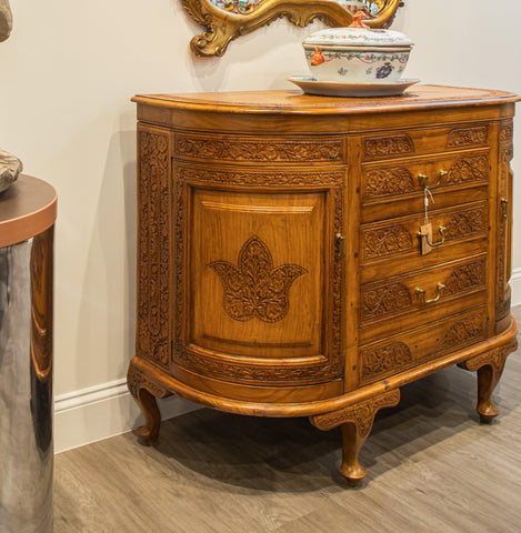 Vintage Solid Wood Carved Porch Cabinet Accent Cabinet