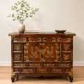 Korean Brass-Mounted Hardwood Cabinet with Glass Top