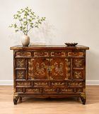 Korean Brass-Mounted Hardwood Cabinet with Glass Top
