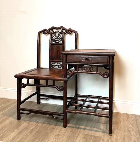 20th-century Hand Carved Chinese Rosewood Telephone Table