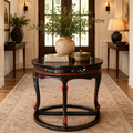 Pair of Vintage Chinese Black Lacquer Demi-Lune Tables