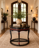Pair of Vintage Chinese Black Lacquer Demi-Lune Tables