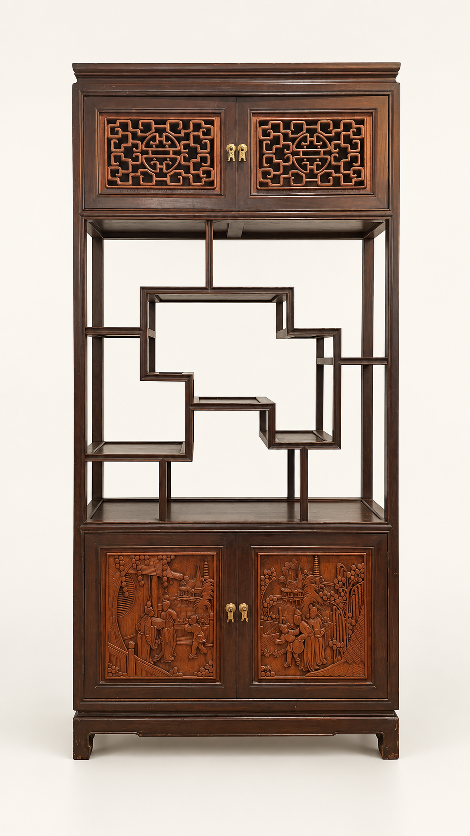 Hardwood Display Cabinet With Open Shelves