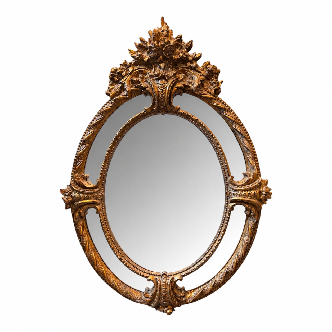 Vintage Ornately Carved Giltwood Oval Mirror