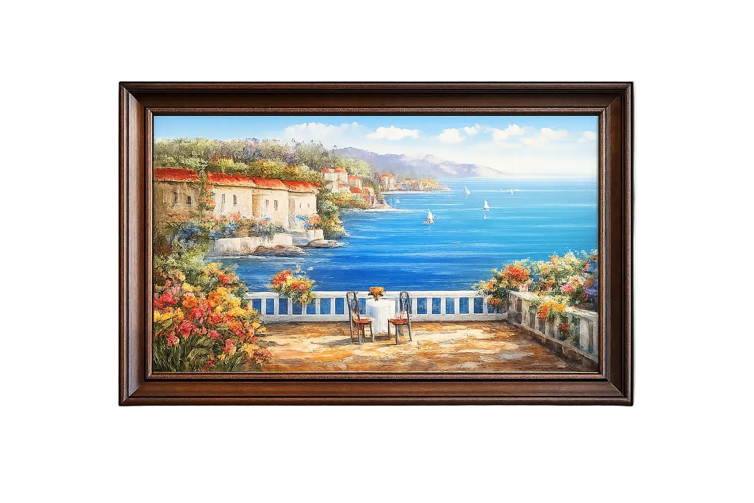 Mediterranean Coastal Village Oil Painting Seascape Landscape 41''x29''