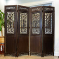 4 Panels Carved Teak Fine Details Room Divider Screen