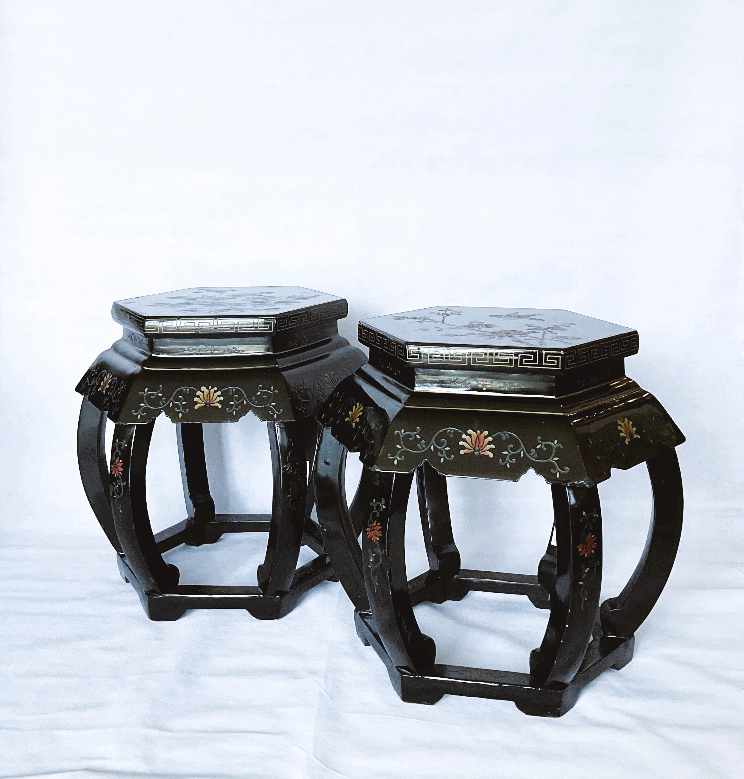 Pair of Hand-Painted Asian Accent Stools
