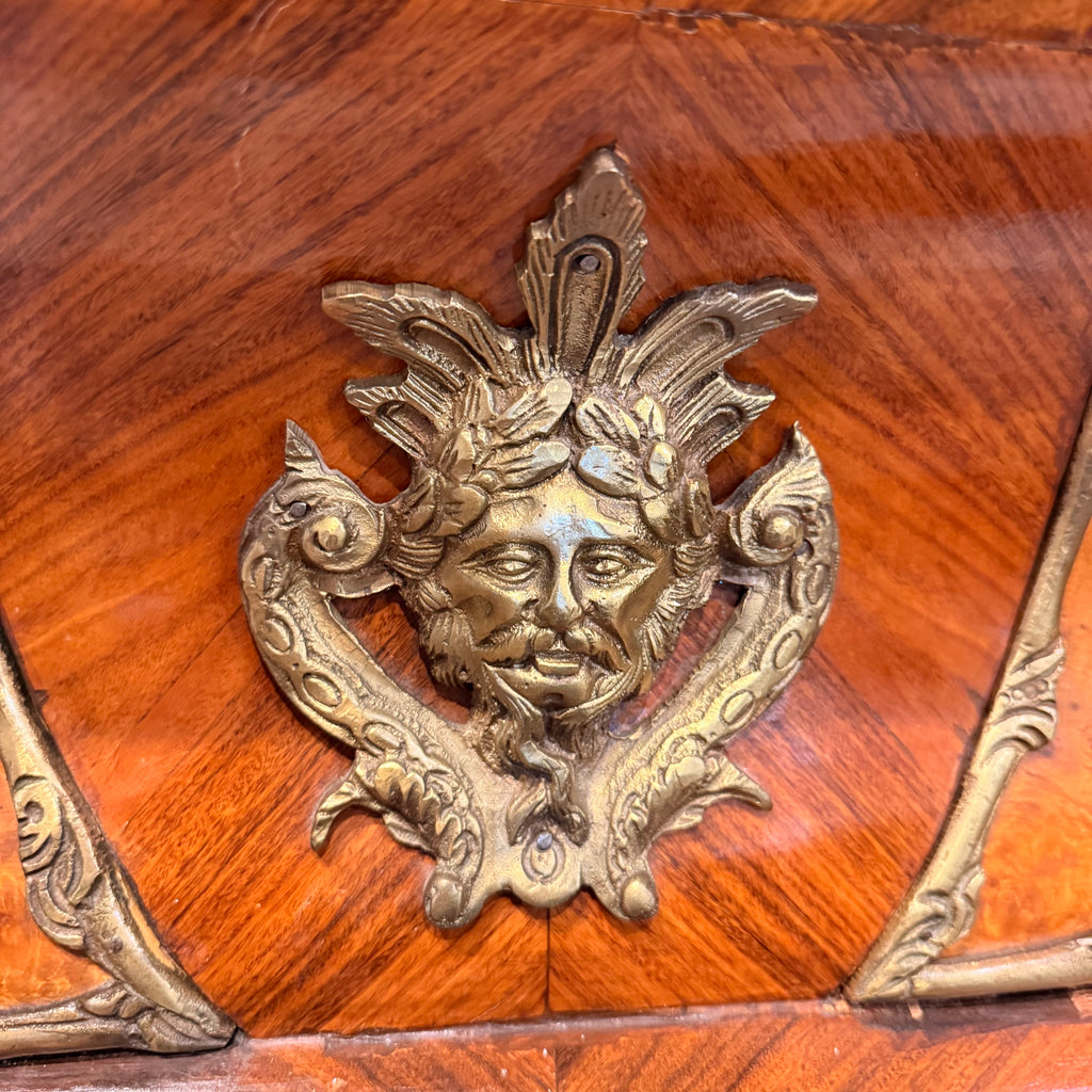 French Louis XV Style Inlaid Marble-Top Bombé Commode