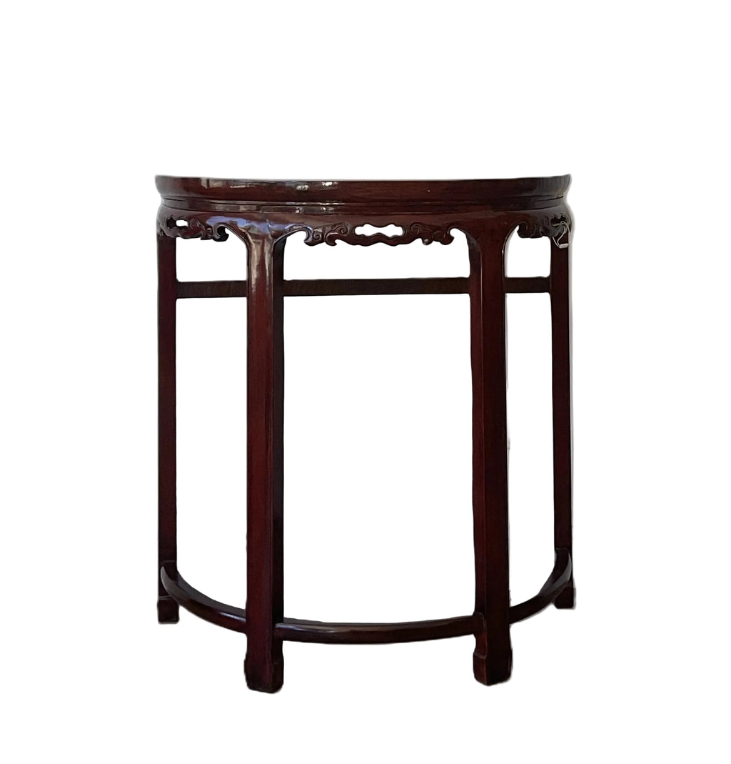 Vintage Chinese Demilune Red Lacquered Table