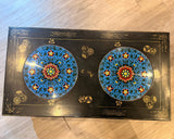 Black Lacquer Table with Dual Enameled Copper Inlaid Tops