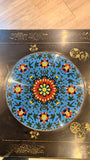 Black Lacquer Table with Dual Enameled Copper Inlaid Tops