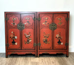 A Pair Of Red Lacquer Cabinet