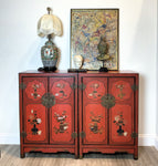 A Pair Of Red Lacquer Cabinet