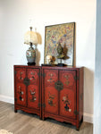 A Pair Of Red Lacquer Cabinet