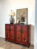 A Pair Of Red Lacquer Cabinet