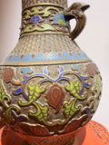 Vintage Japanese Bronze Vase with Enamel Floral Design