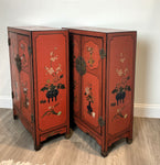 A Pair Of Red Lacquer Cabinet