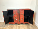 A Pair Of Red Lacquer Cabinet