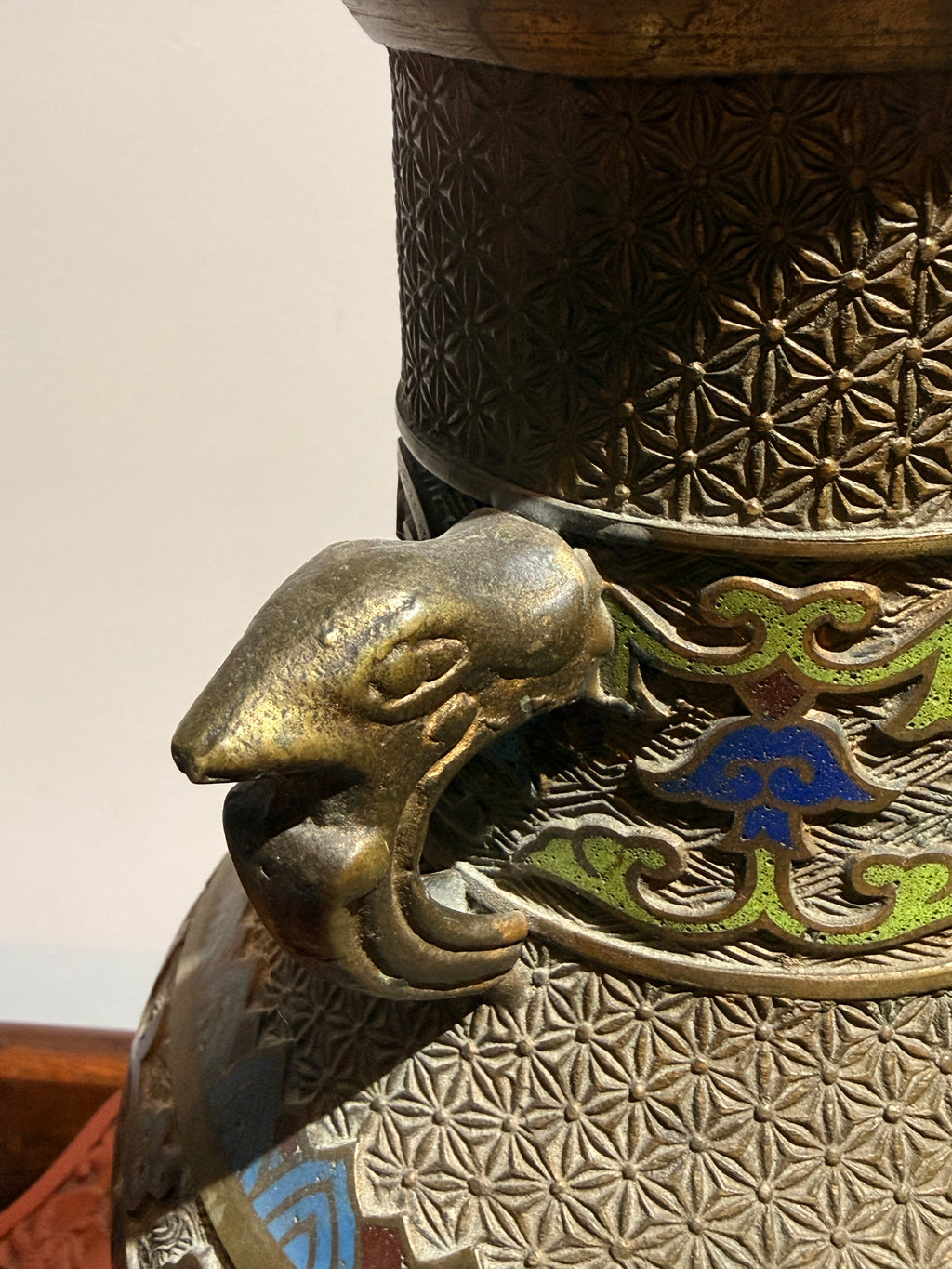 Vintage Japanese Bronze Vase with Enamel Floral Design