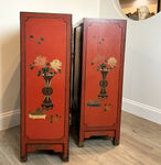 A Pair Of Red Lacquer Cabinet