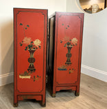 A Pair Of Red Lacquer Cabinet