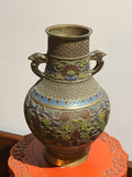 Vintage Japanese Bronze Vase with Enamel Floral Design