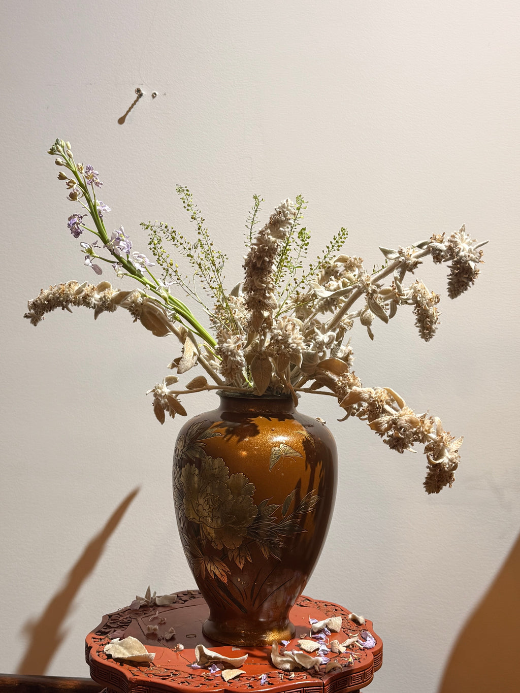 Vintage Bronze Vase with Hand-Engraved Floral Motifs