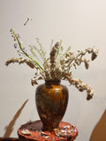 Vintage Bronze Vase with Hand-Engraved Floral Motifs