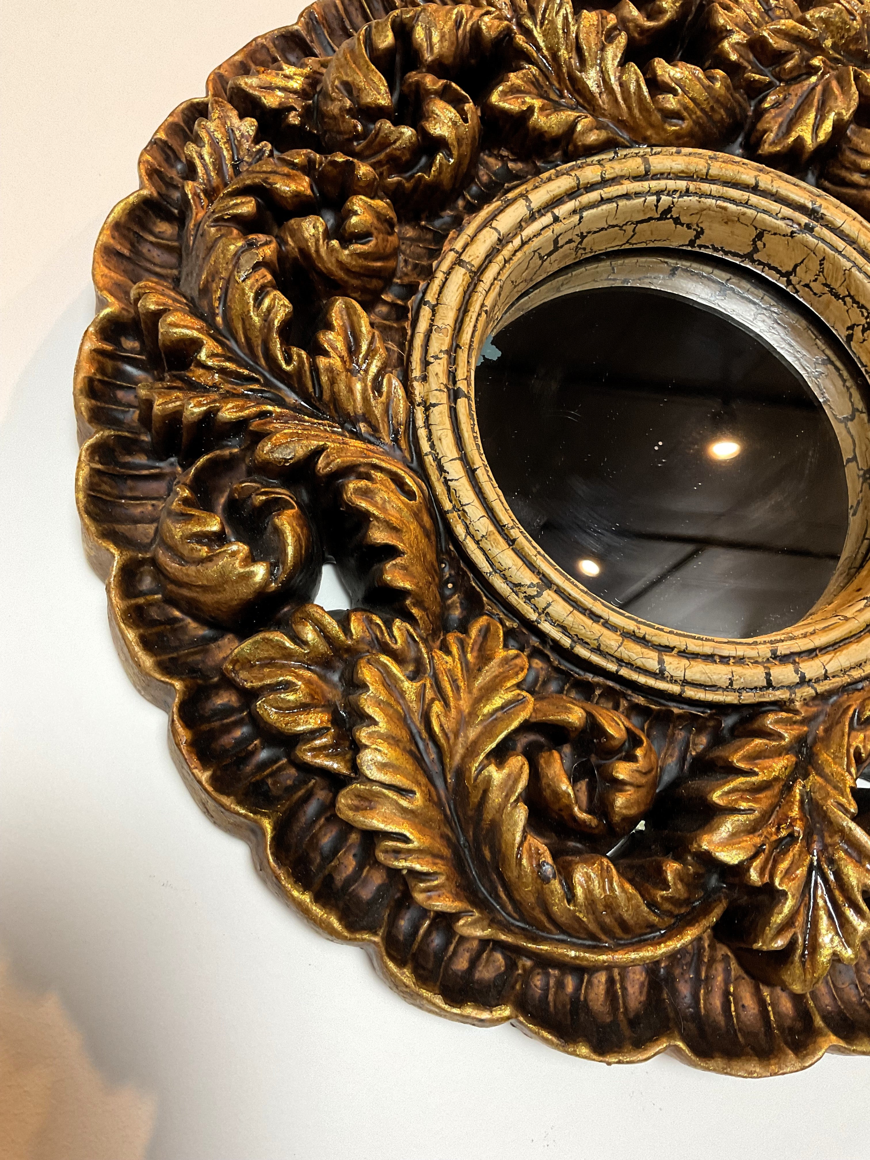 Vintage Carved Wood Shell Wall Mirror 14"