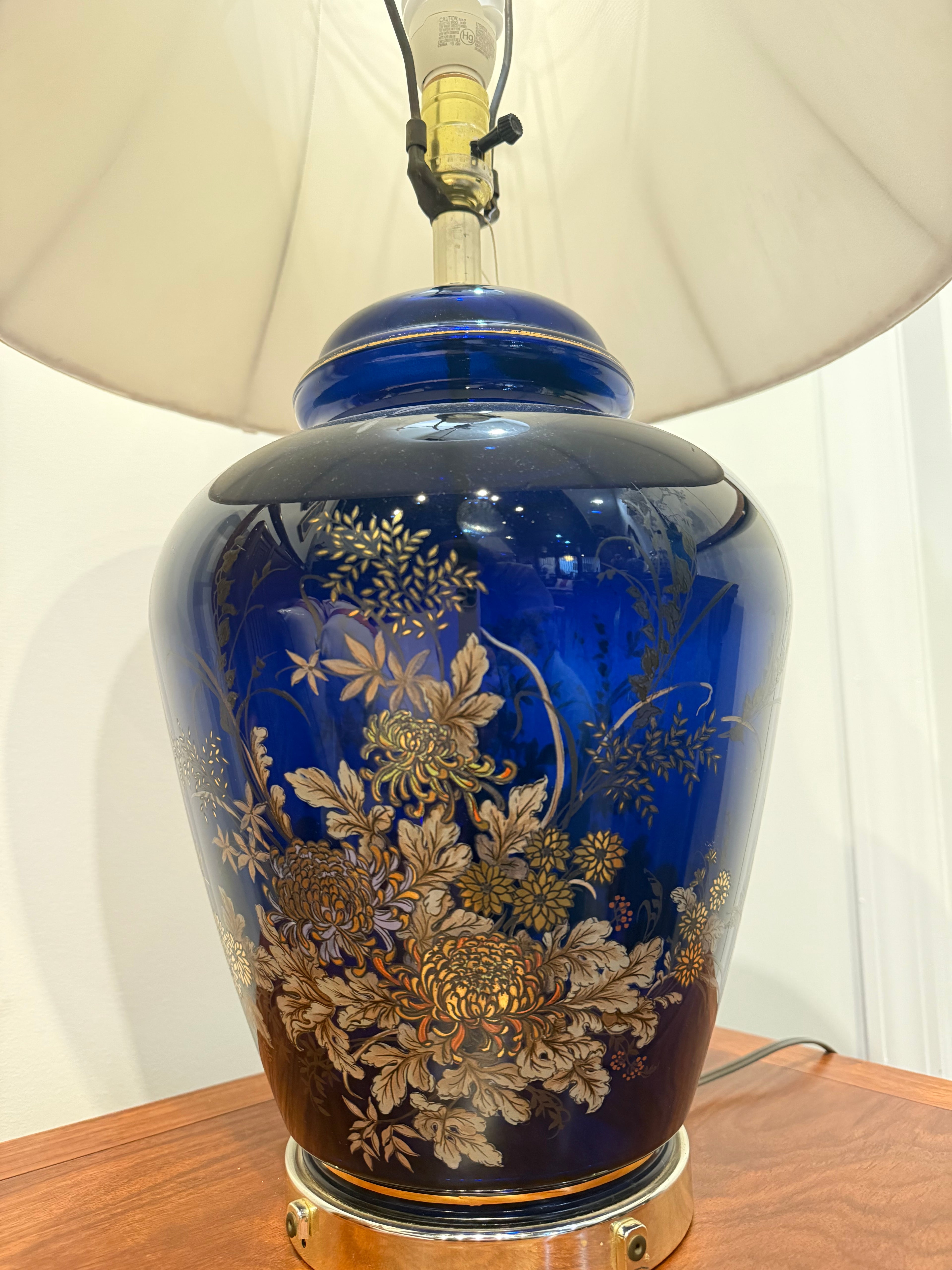 Vintage Blue & Gold Gilt Glass Table Lamps