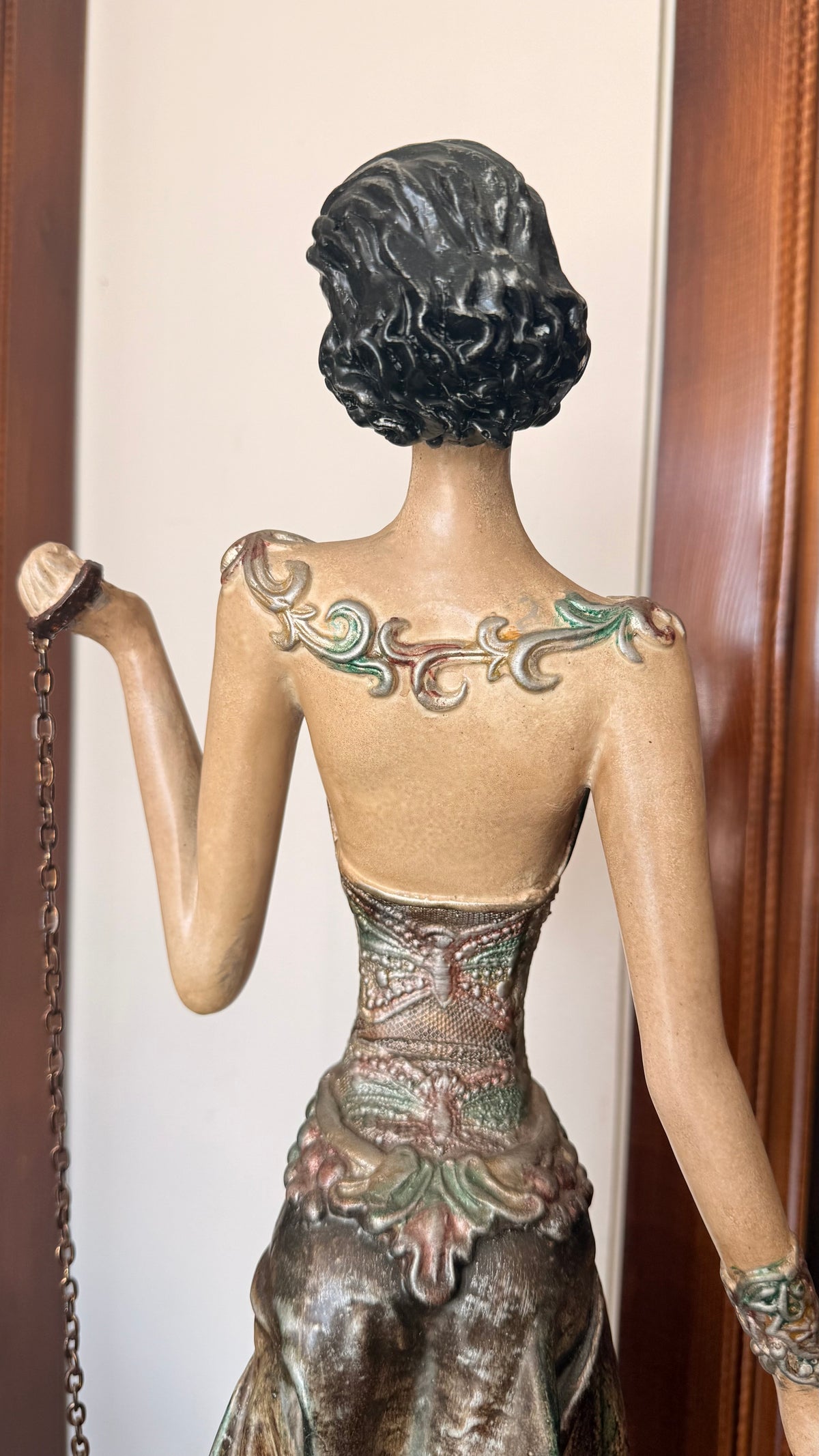 Vintage Art Deco Style Lady Walking Dog Statue – Tall Elegant Woman Sculpture with Bronze Finish, 28.5" Decorative Figure