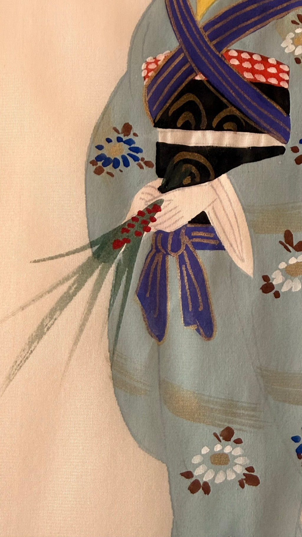 Vintage Japanese Silk Painting – Mother and Child