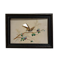 Enamel on Copper Small Framed Painting with Bird and Flower